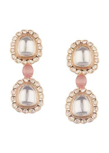 Gold And White Mix Metal Kundan Necklace Set