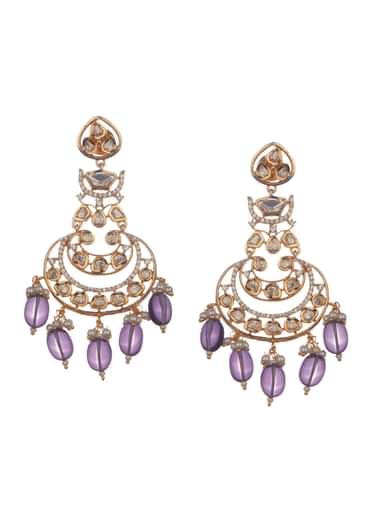 Purple And Gold Mix Metal Kundan Choker Set