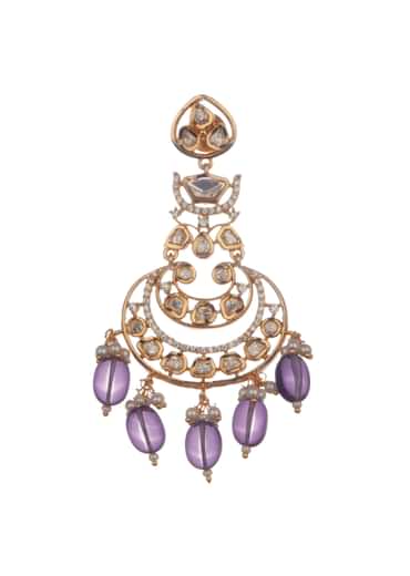 Purple And Gold Mix Metal Kundan Choker Set