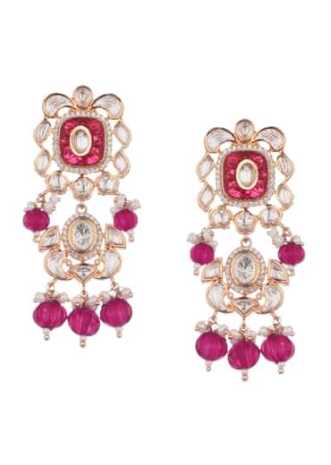 Red And White Mix Metal Kundan Necklace Set