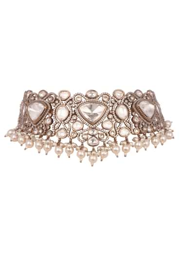 Silver And White Victorian Kundan Choker Set In Mix Metal