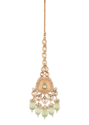 Mint Green And Gold Kundan Necklace Set In Mix Metal