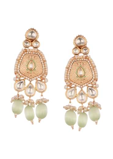 Mint Green And Gold Kundan Necklace Set In Mix Metal