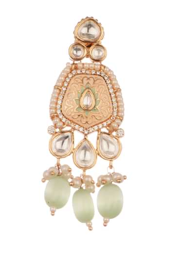 Mint Green And Gold Kundan Necklace Set In Mix Metal