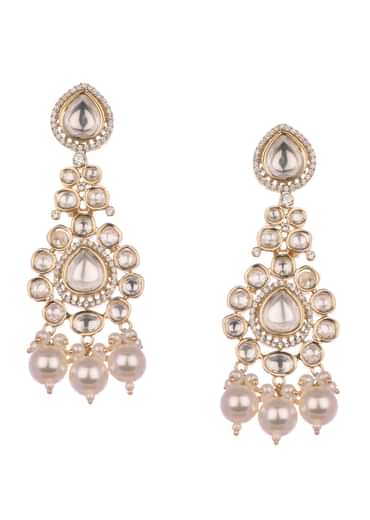 Gold And White Indian Kundan Necklace Set In Mix Metal