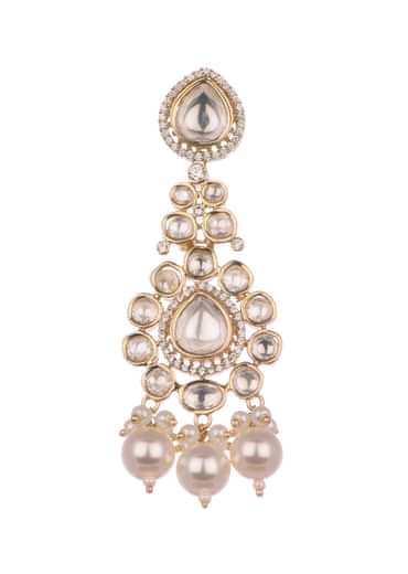 Gold And White Indian Kundan Necklace Set In Mix Metal