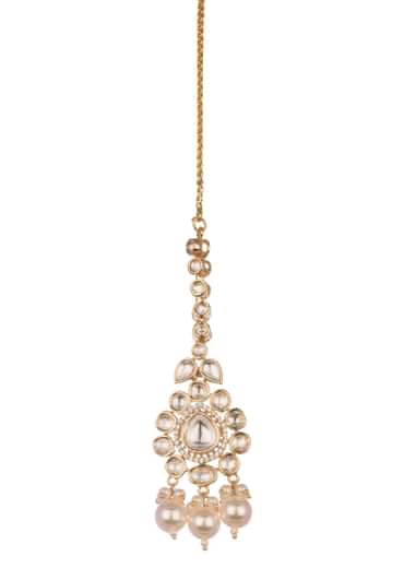 Gold And White Indian Kundan Necklace Set In Mix Metal