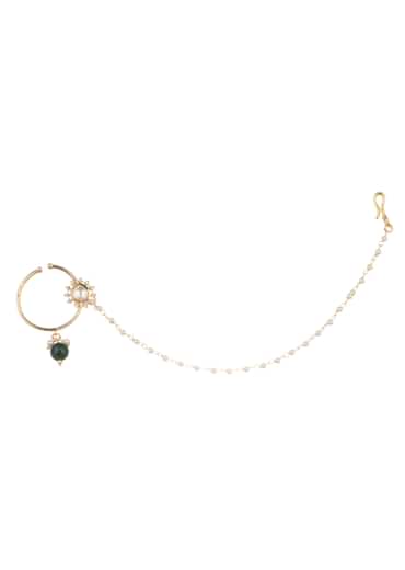 Gold And Green Mix Metal Kundan Nose Ring