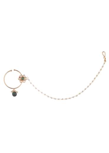 Gold And Green Mix Metal Kundan Nose Ring