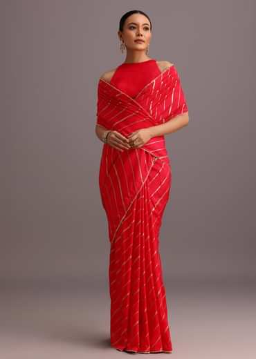 Pink Dola Silk Woven Saree And Gota Patti Border With Unstitched Blouse