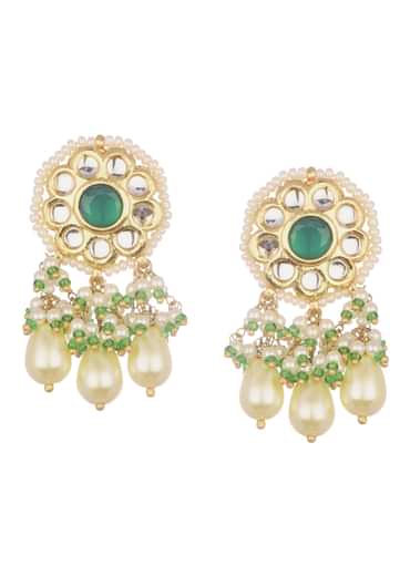 Green And Gold Kundan Short Necklace Set With Earrings