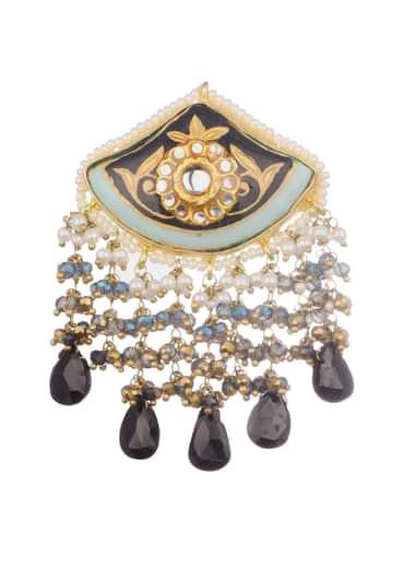 Gold And Black Kundan Necklace Earrings Set