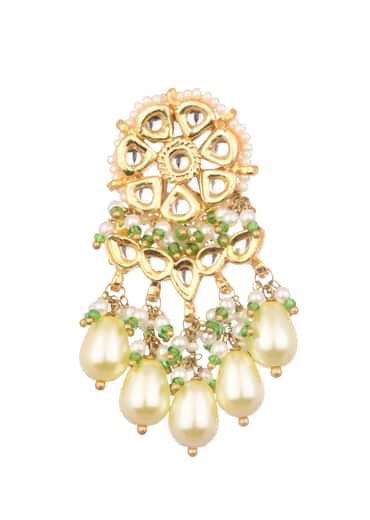 Gold And Green Short Kundan Necklace Set In Mix Metal
