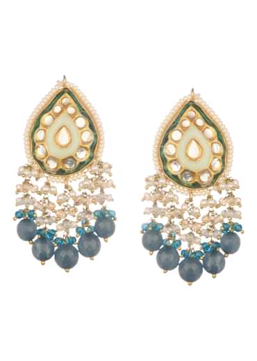 Gold And Blue Kundan Short Necklace Set In Mix Metal