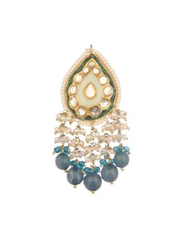 Gold And Blue Kundan Short Necklace Set In Mix Metal