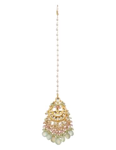 Green And Gold Mix Metal Kundan Maang Tikka