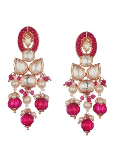 White And Red Short Kundan Necklace Set In Mix Metal