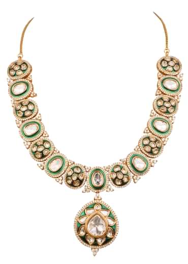 White And Gold Kundan Mix Metal Necklace With Earrings