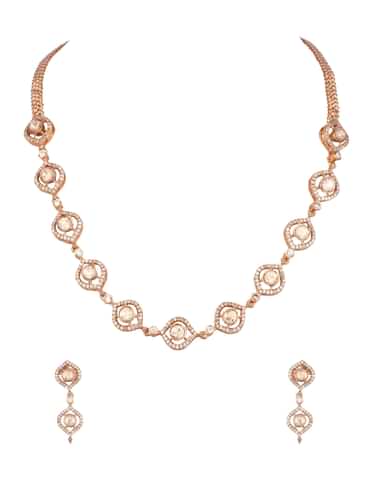 White And Rose Gold Kundan Diamond Necklace Set