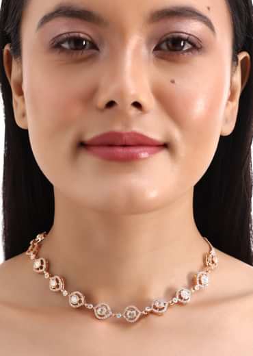 White And Rose Gold Kundan Diamond Necklace Set