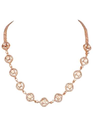 White And Rose Gold Kundan Diamond Necklace Set