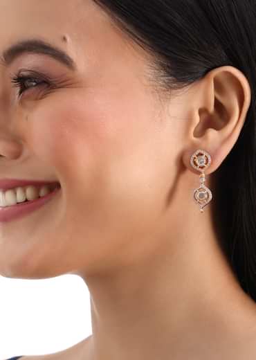 White And Rose Gold Kundan Diamond Necklace Set