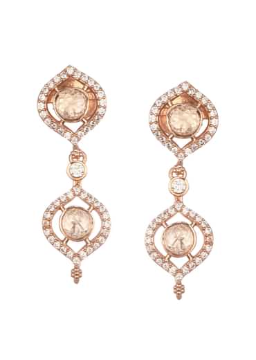 White And Rose Gold Kundan Diamond Necklace Set