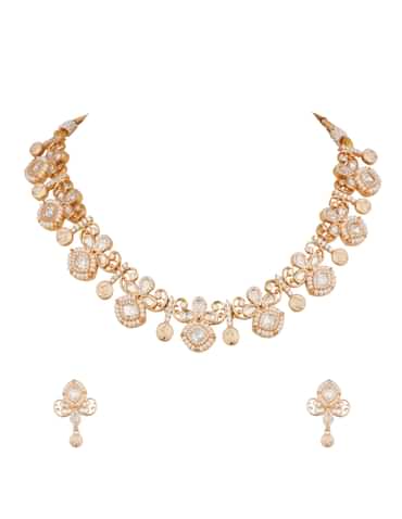 Gold And White Kundan Short Necklace Set