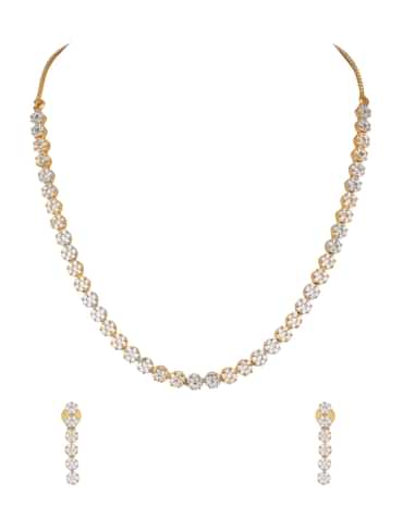 Gold And White Kundan Diamond Necklace Set In Mix Metal