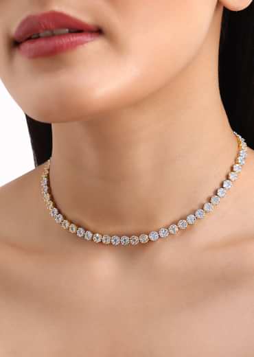 Gold And White Kundan Diamond Necklace Set In Mix Metal
