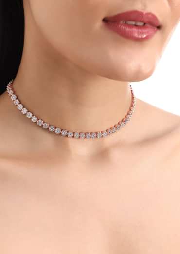 Gold And White Diamond Necklace Set In Mix Metal