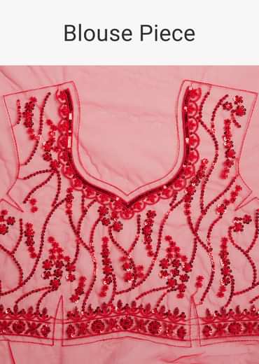 Red Net Saree With Sequins And Stone Detailing