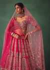 Raw Silk Red Bridal Lehenga With Embroidered Blouse And Scallop Dupatta