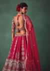 Dark Red Raw Silk Bridal Lehenga Set With Cutdana And Moti Work Dupatta