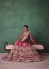 Dark Red Raw Silk Bridal Lehenga Set With Cutdana And Moti Work Dupatta