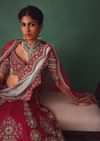 Dark Red Raw Silk Bridal Lehenga Set With Cutdana And Moti Work Dupatta
