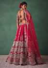 Dark Red Raw Silk Bridal Lehenga Set With Cutdana And Moti Work Dupatta