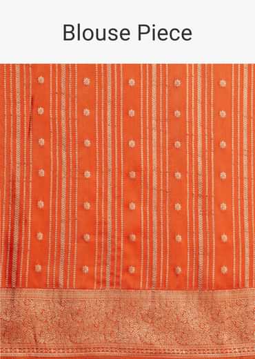 Orange Dola Silk Saree With Zari Border And Pallu