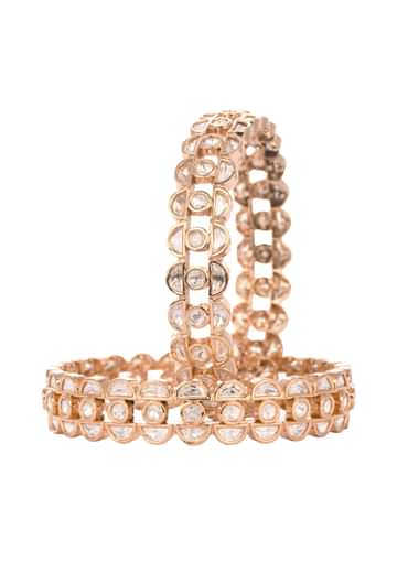 Rose Gold Kundan Polki Handcrafted Mixed Metal Bangles