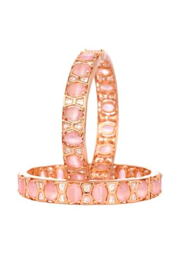 Rose Gold And Pink Kundan Polki Bangles In Mix Metal