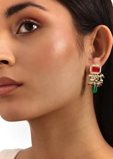 Green And Pink Pachi Kundan Necklace Set With Maangtikka