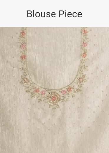 White Crushed Tissue Floral Embroidered Saree White Crushed Tissue Floral Embroidered Saree