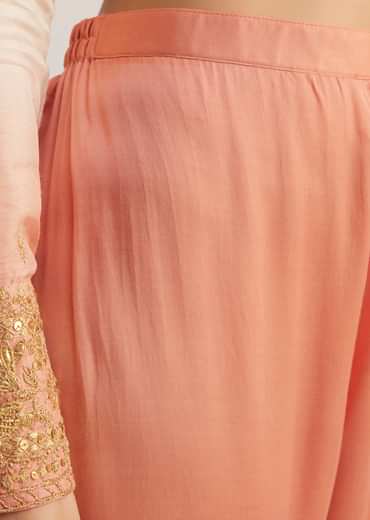 White and Peach Ombre Embroidered Suit