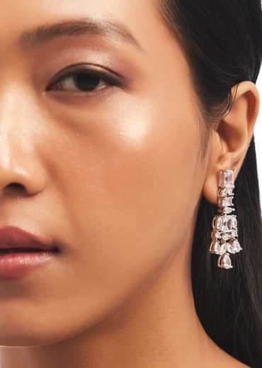 Silver Zircon Droplet Choker Set