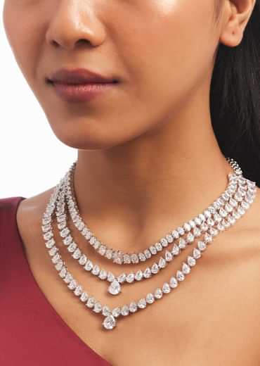Silver Multi Layered Necklace And Drop Earrings Set