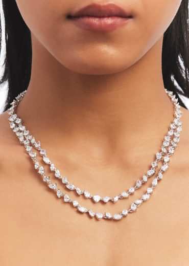 Silver Zircon Embellished Layered Necklace And Earrings Set