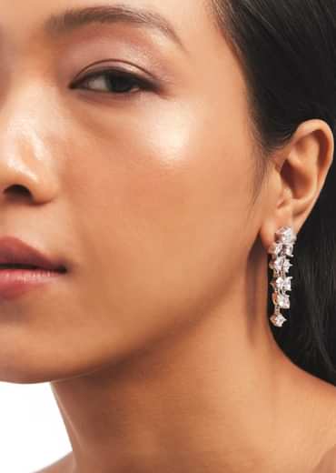 Silver Zircon Embellished Layered Necklace And Earrings Set