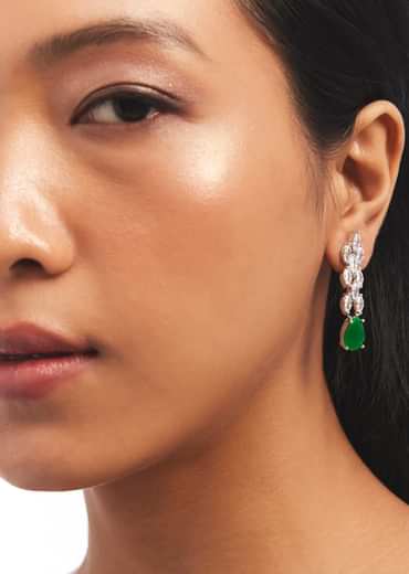 Silver Choker And Earrings Set With Green Drops
