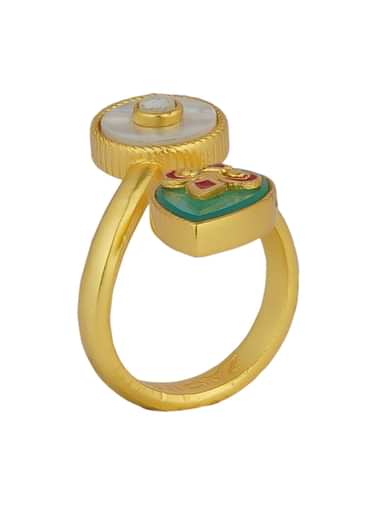 Gold Ring With Green Onyx And Zircon