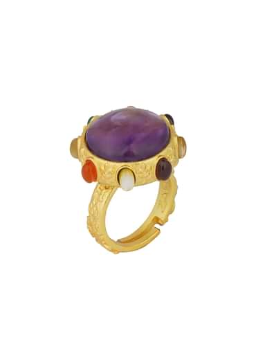 Gold Navratna Ring With Purple Stone Accent